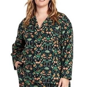 ONLY Old Navy Womens Blue Tropical Floral Long Sleeve Button Up Shirt Sz Medium